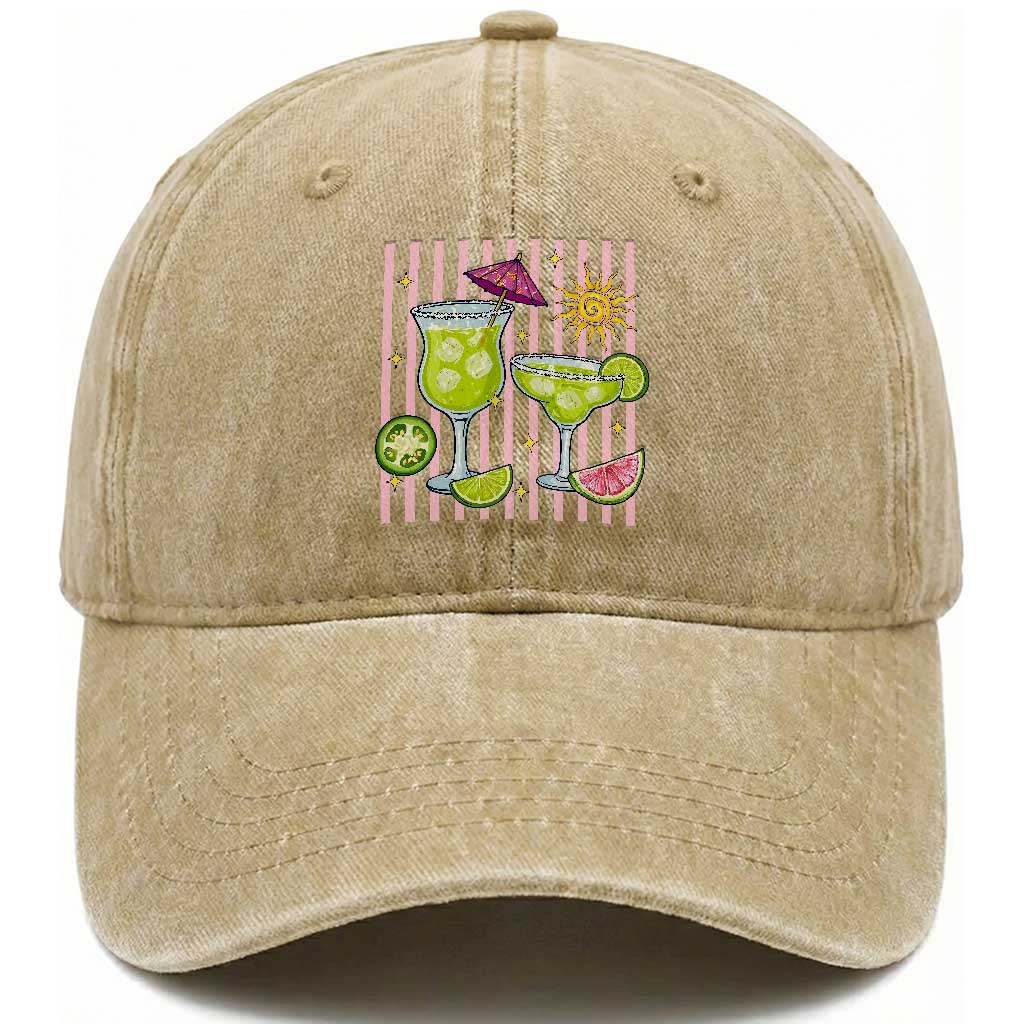 Tropical Margarita Summer Washed Cotton Baseball Cap Beach Vacation Graphic TS12 Print Your Wear