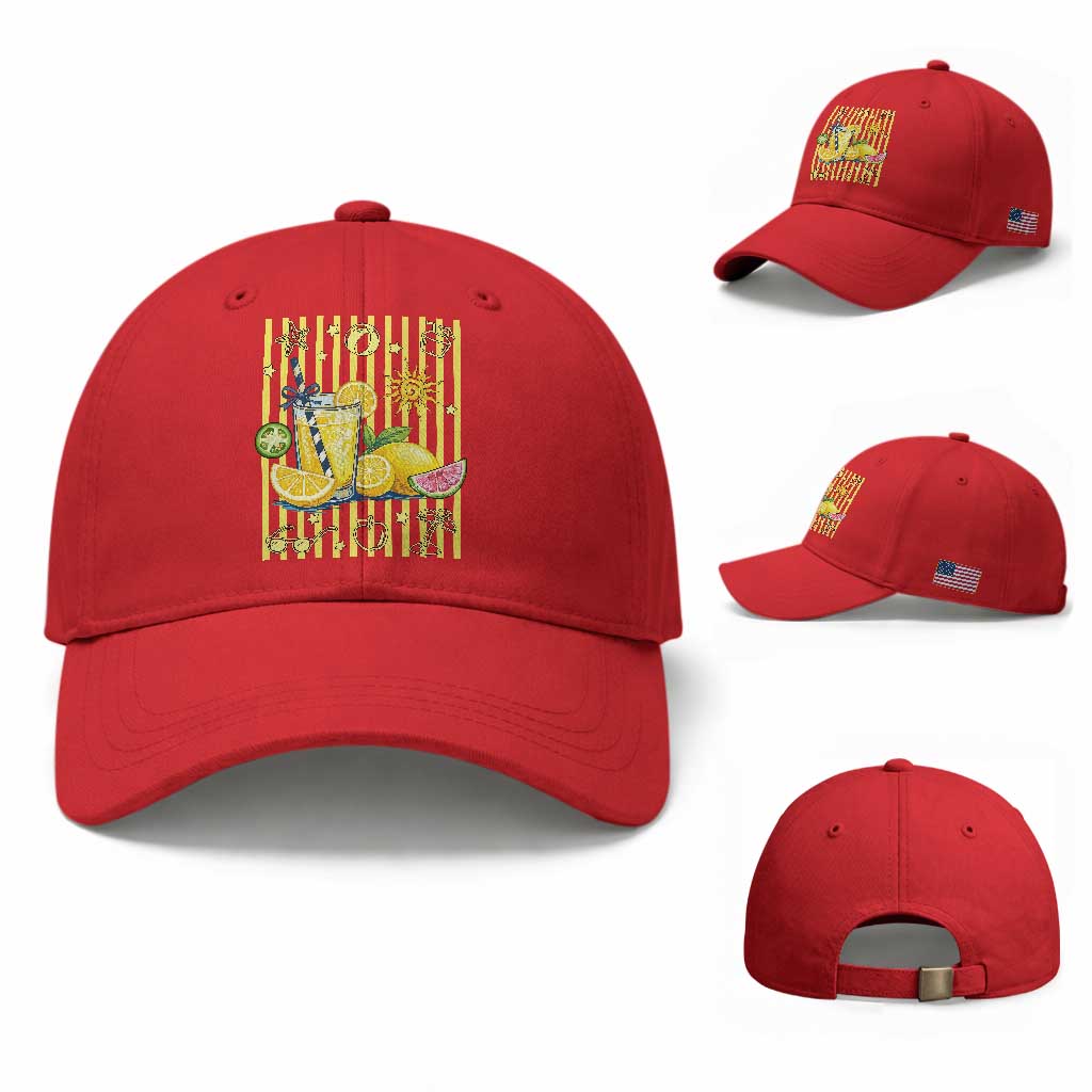 Striped Summer Lemonade Baseball Cap Preppy Brushstroke Aesthetic Graphic TS12 Baseball Cap Universal Fit Red Print Your Wear