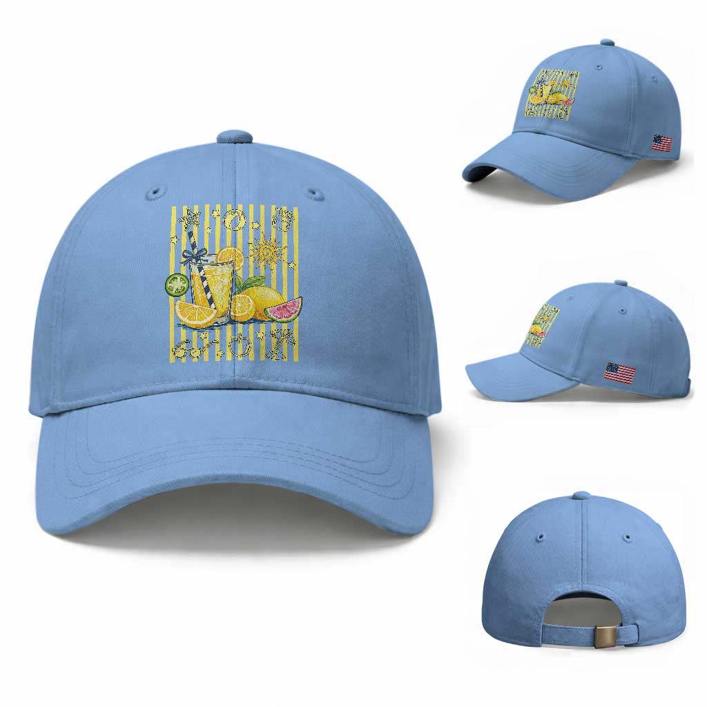 Striped Summer Lemonade Baseball Cap Preppy Brushstroke Aesthetic Graphic TS12 Baseball Cap Universal Fit Light Blue Print Your Wear