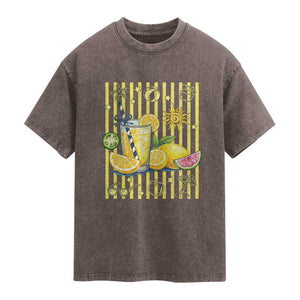 Striped Summer Lemonade Washed Cotton T-Shirt Preppy Brushstroke Aesthetic Graphic