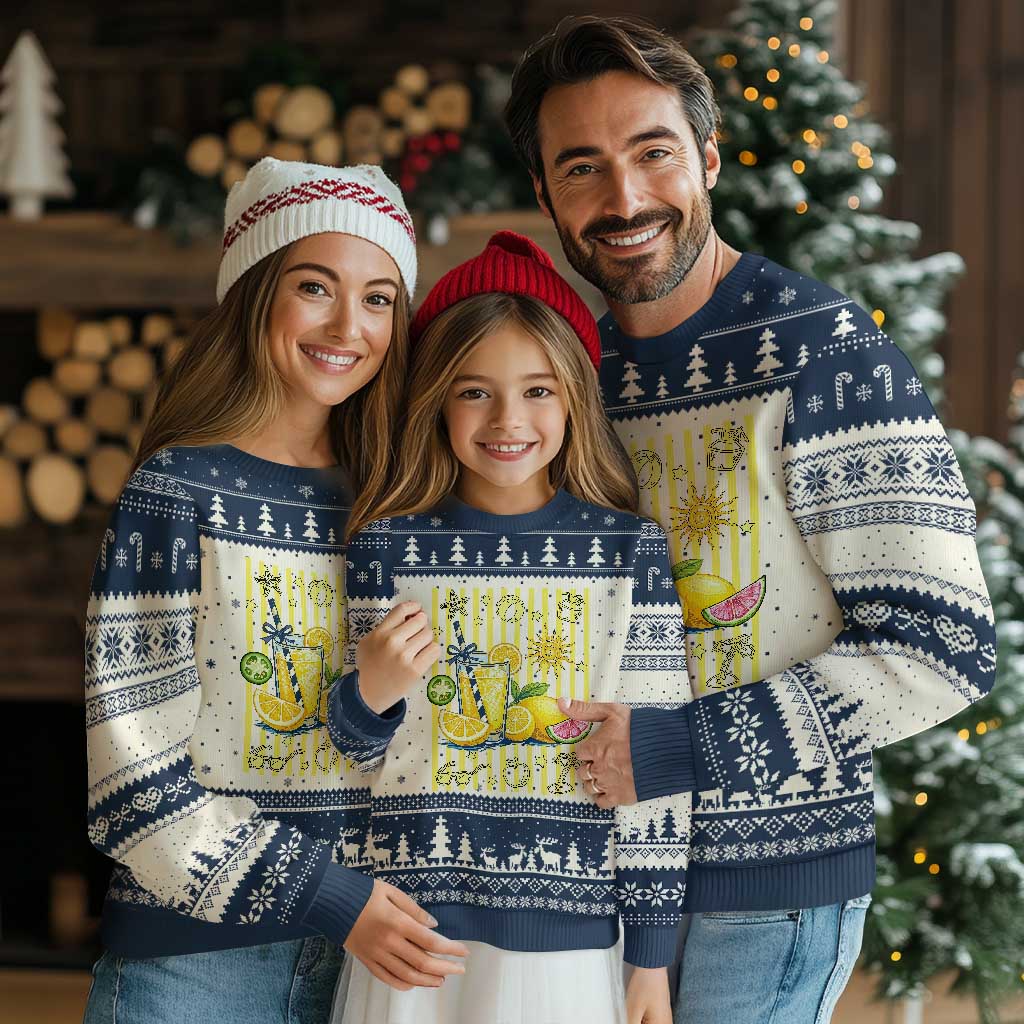 Striped Summer Lemonade Ugly Christmas Sweater Preppy Brushstroke Aesthetic Graphic TS12 Beige Navy Print Your Wear