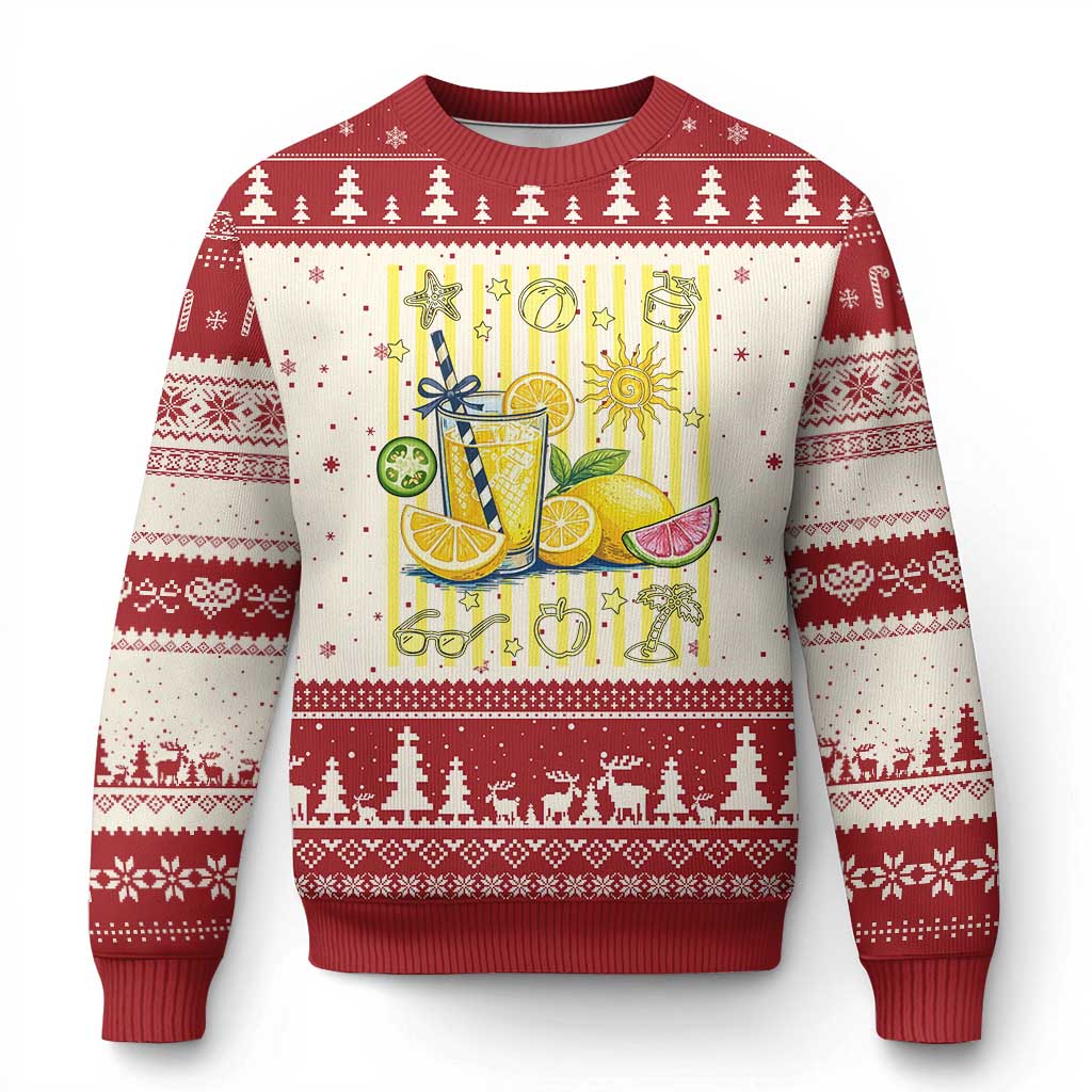 Striped Summer Lemonade Ugly Christmas Sweater Preppy Brushstroke Aesthetic Graphic TS12 Beige Red Print Your Wear
