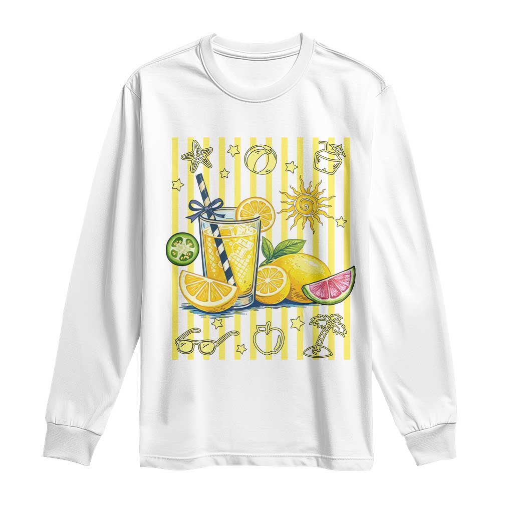 Striped Summer Lemonade Long Sleeve Shirt Preppy Brushstroke Aesthetic Graphic TS12 White Print Your Wear
