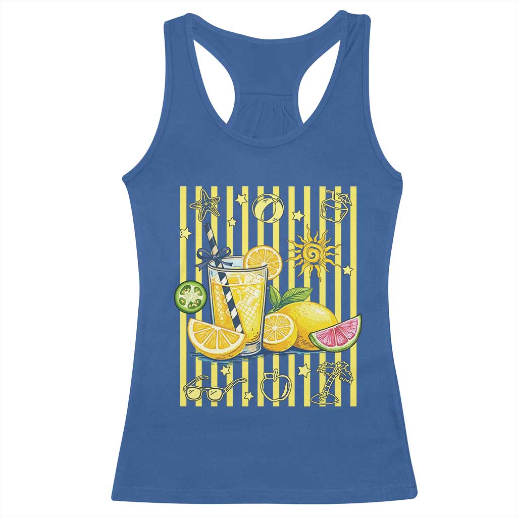Striped Summer Lemonade Racerback Tank Top Preppy Brushstroke Aesthetic Graphic TS12 Royal Blue Print Your Wear