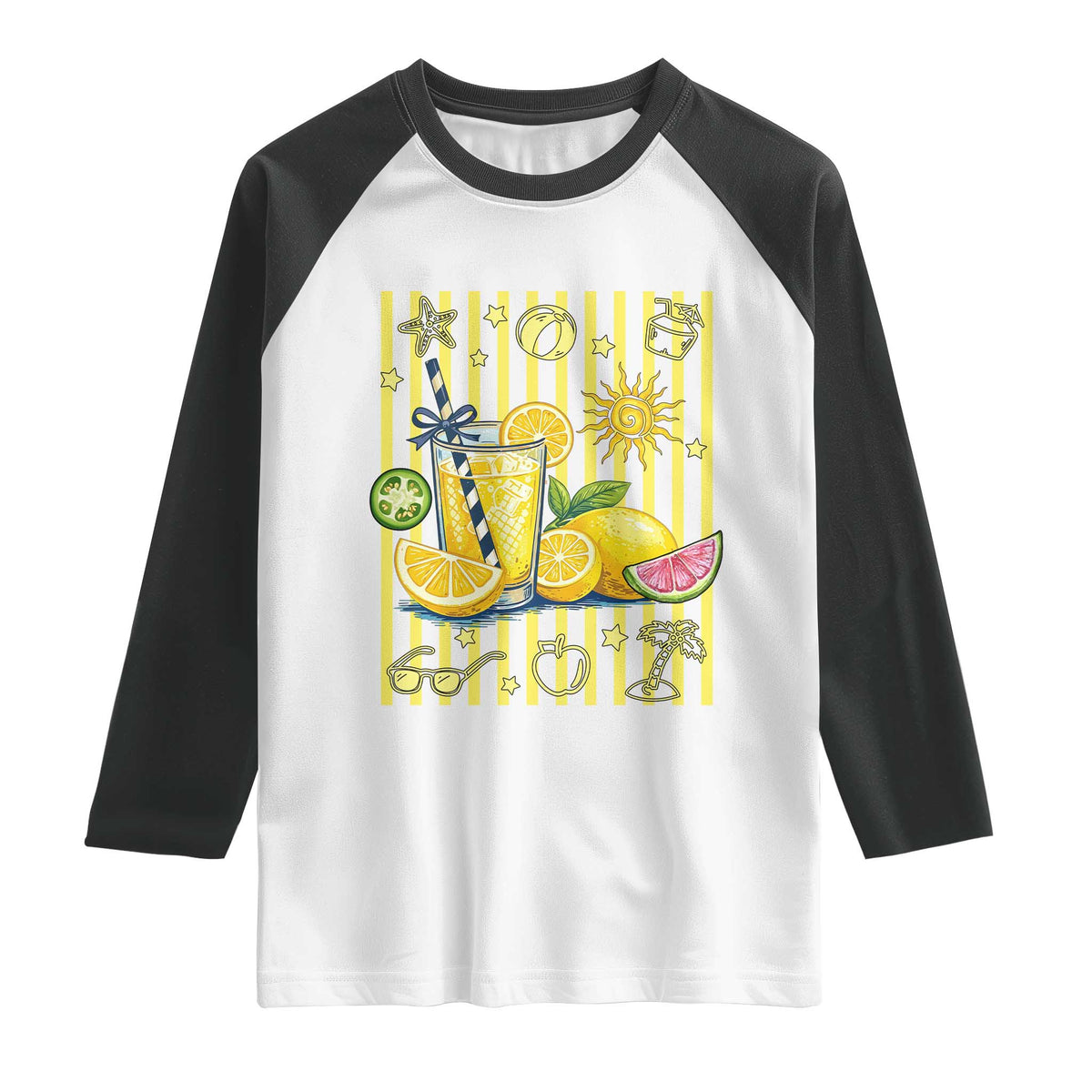 Striped Summer Lemonade Raglan Shirt Preppy Brushstroke Aesthetic Graphic TS12 White Black Print Your Wear