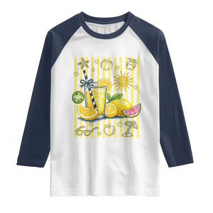 Striped Summer Lemonade Raglan Shirt Preppy Brushstroke Aesthetic Graphic TS12 White Navy Print Your Wear