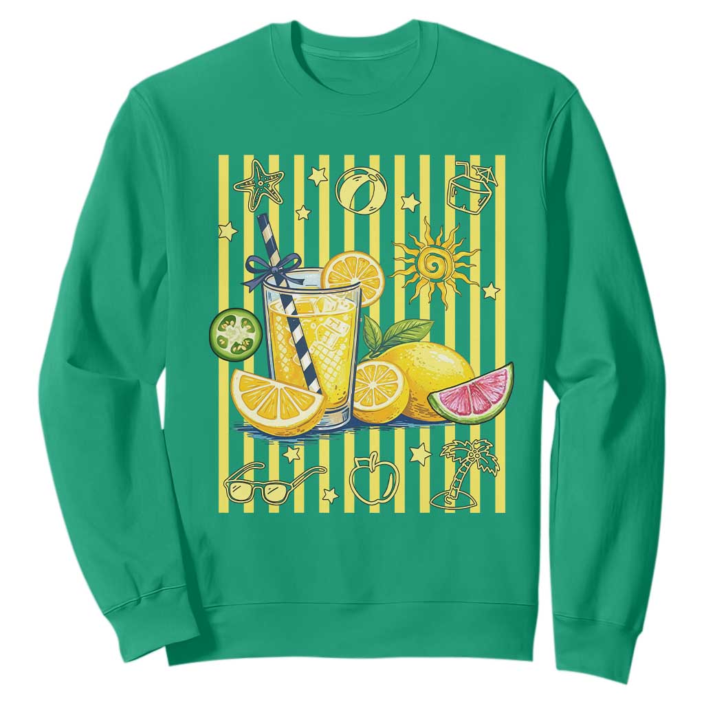Striped Summer Lemonade Sweatshirt Preppy Brushstroke Aesthetic Graphic TS12 Irish Green Print Your Wear