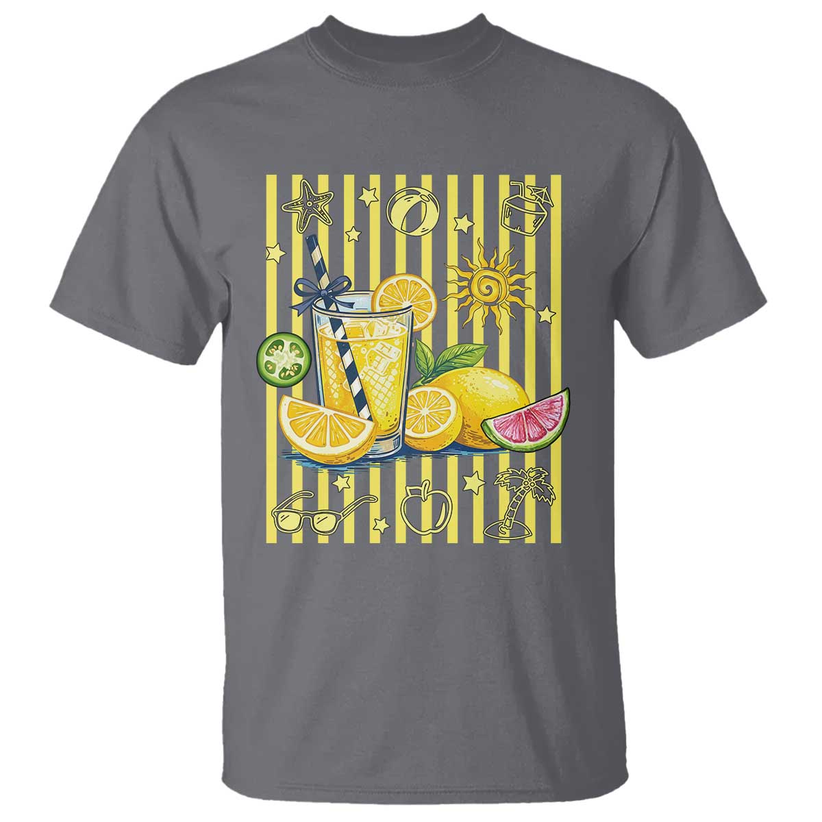 Striped Summer Lemonade T Shirt Preppy Brushstroke Aesthetic Graphic TS12 Charcoal Print Your Wear