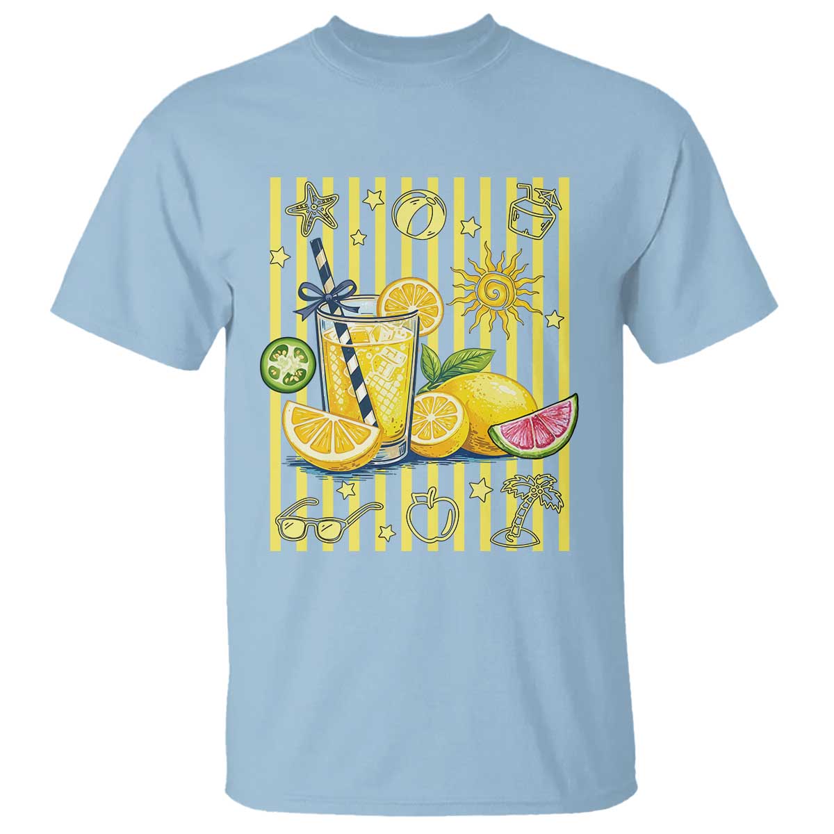 Striped Summer Lemonade T Shirt Preppy Brushstroke Aesthetic Graphic TS12 Light Blue Print Your Wear