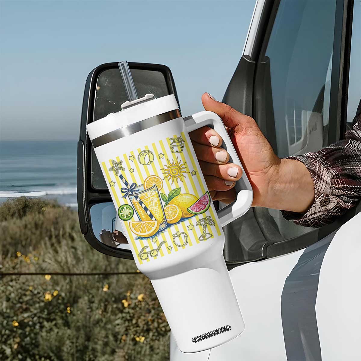 Striped Summer Lemonade Tumbler With Handle Preppy Brushstroke Aesthetic Graphic TS12 Print Your Wear