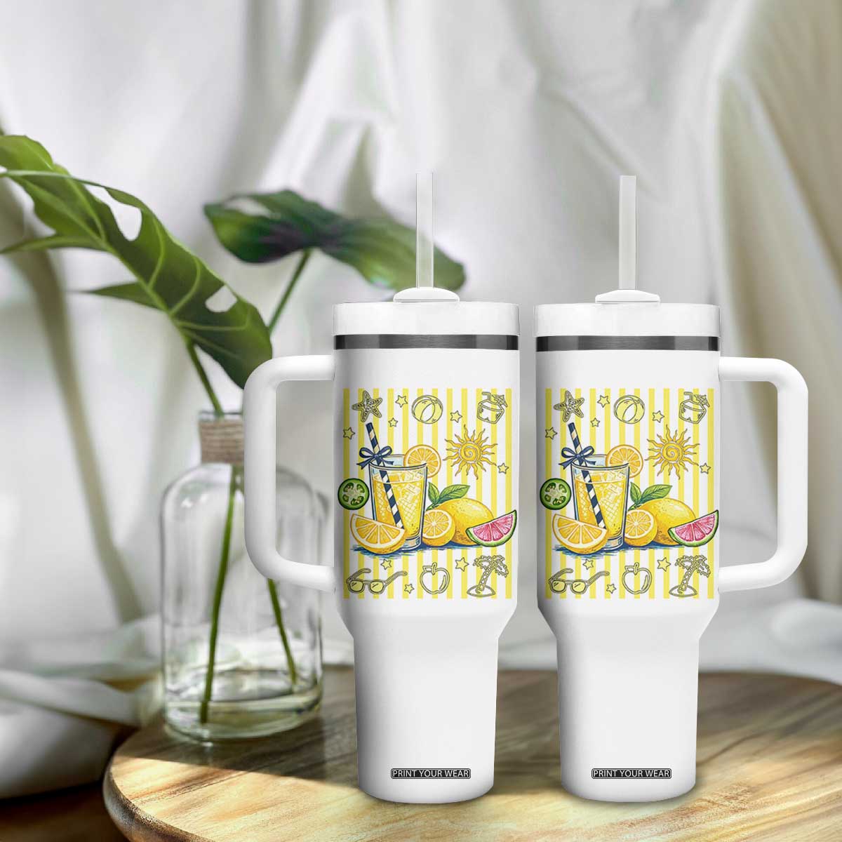 Striped Summer Lemonade Tumbler With Handle Preppy Brushstroke Aesthetic Graphic TS12 Print Your Wear