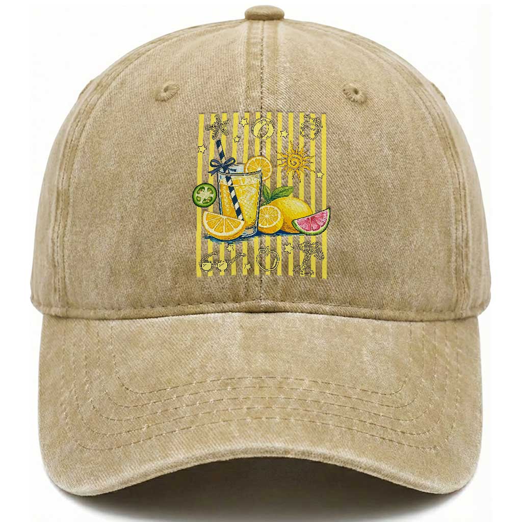 Striped Summer Lemonade Washed Cotton Baseball Cap Preppy Brushstroke Aesthetic Graphic TS12 Print Your Wear
