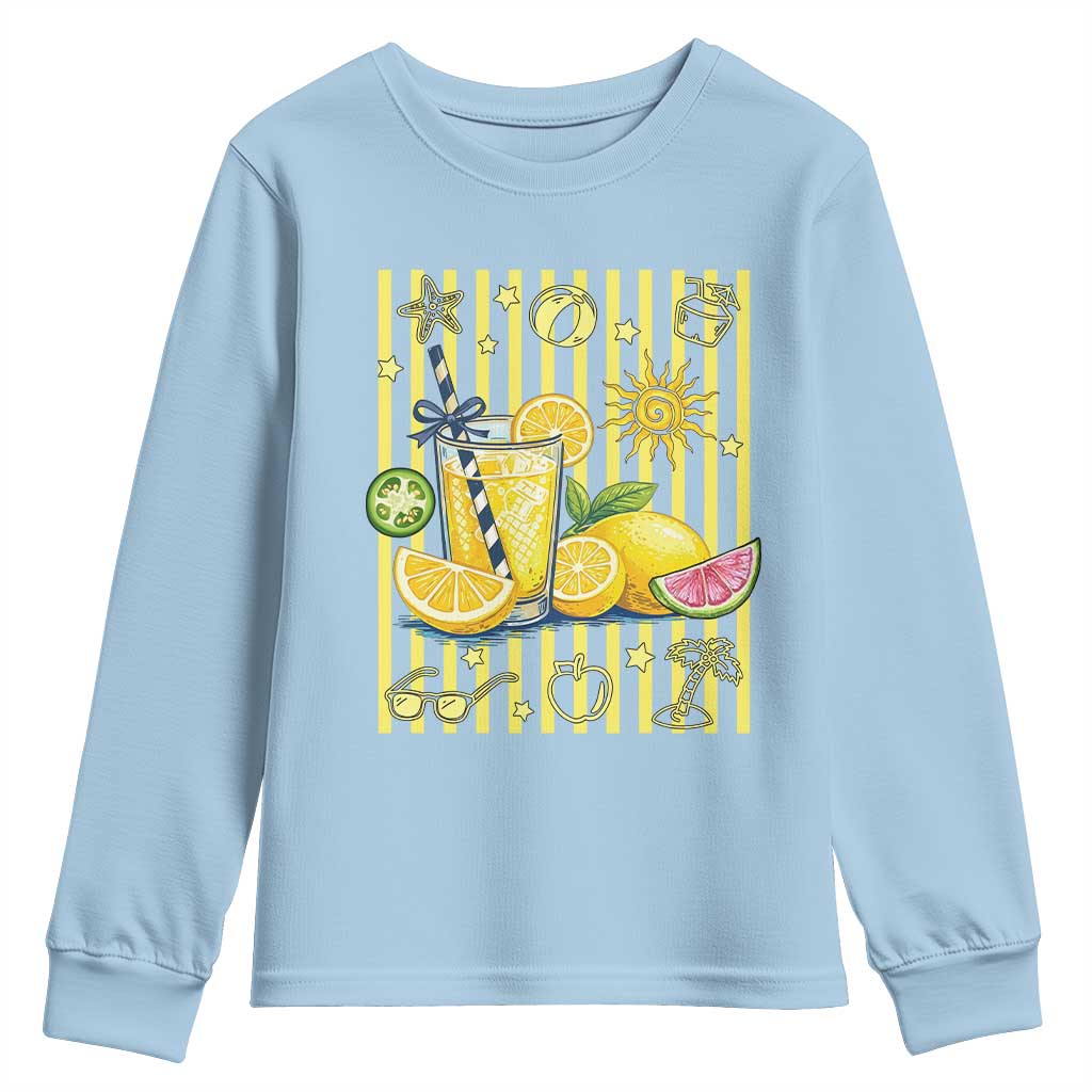 Striped Summer Lemonade Youth Sweatshirt Preppy Brushstroke Aesthetic Graphic TS12 Light Blue Print Your Wear