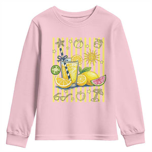 Striped Summer Lemonade Youth Sweatshirt Preppy Brushstroke Aesthetic Graphic TS12 Light Pink Print Your Wear