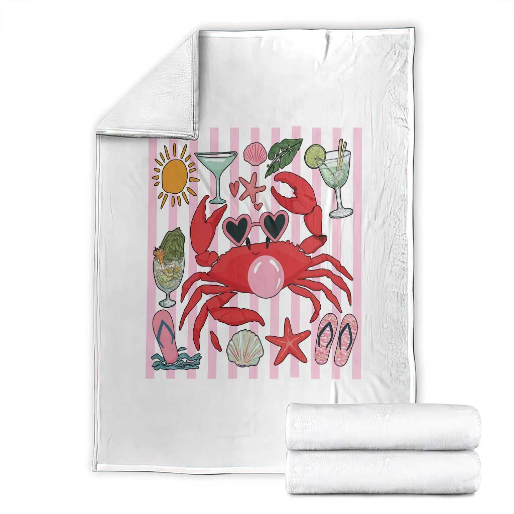 Funny Crab Tropical Summer Vacation Gift Throw Blanket Striped Summer Beach Vibes TS12 White Print Your Wear