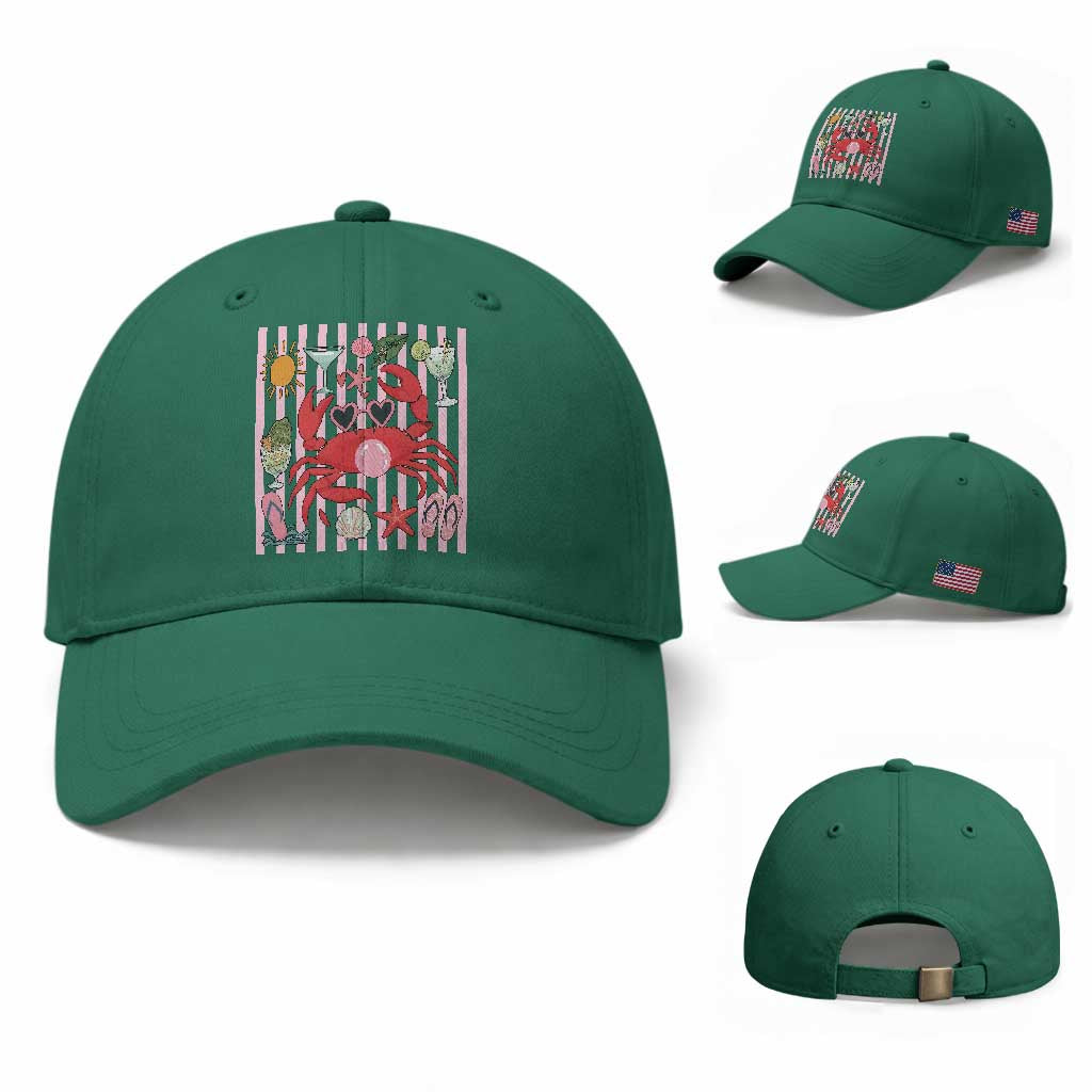 Funny Crab Tropical Summer Vacation Gift Baseball Cap Striped Summer Beach Vibes TS12 Baseball Cap Universal Fit Irish Green Print Your Wear
