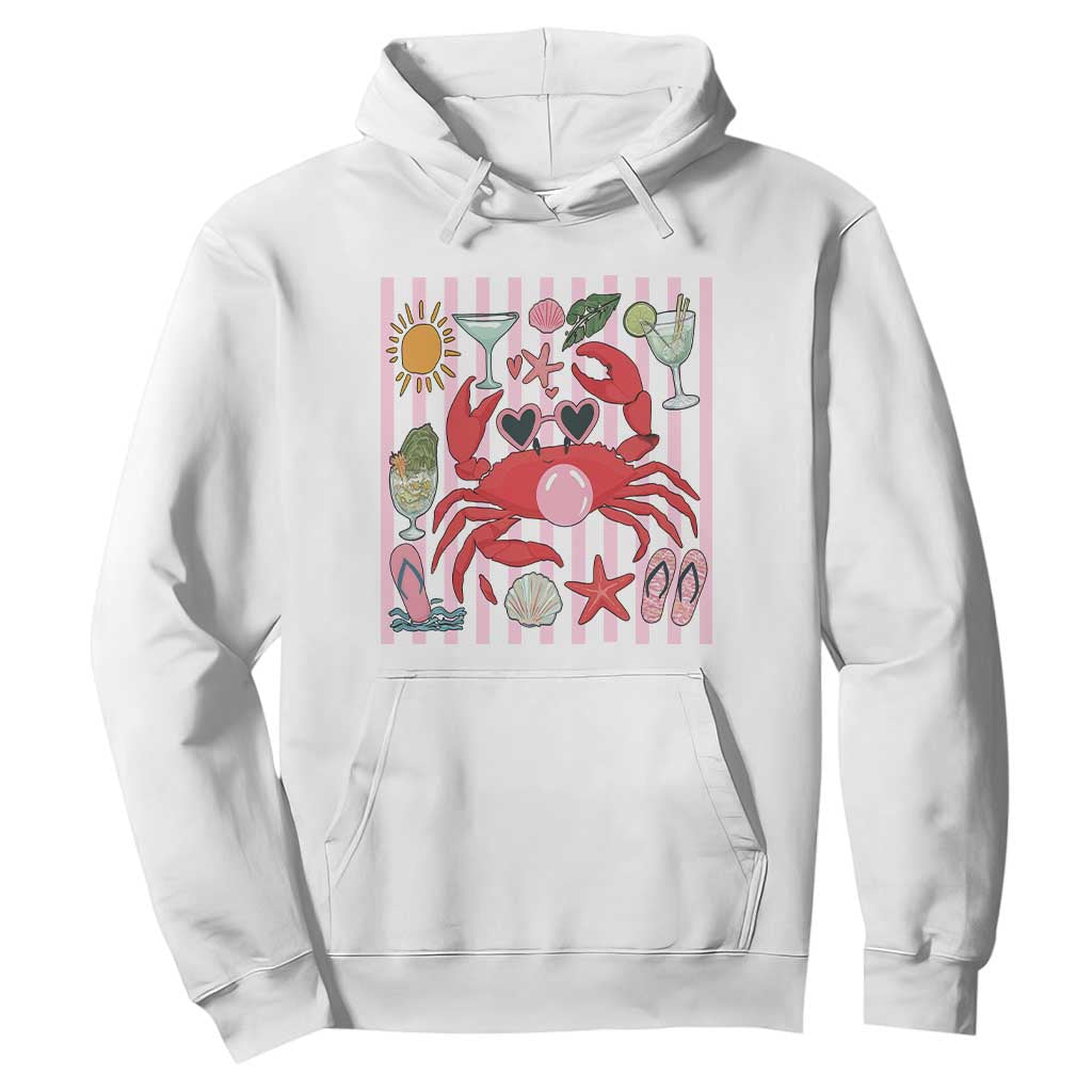 Funny Crab Tropical Summer Vacation Gift Hoodie Striped Summer Beach Vibes TS12 White Print Your Wear