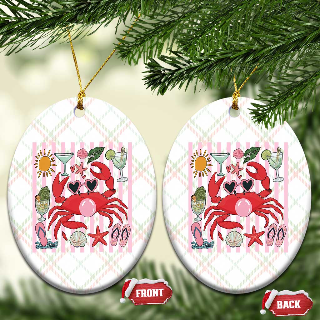 Funny Crab Tropical Summer Vacation Gift Ceramic Ornament Striped Summer Beach Vibes TS12 Print Your Wear