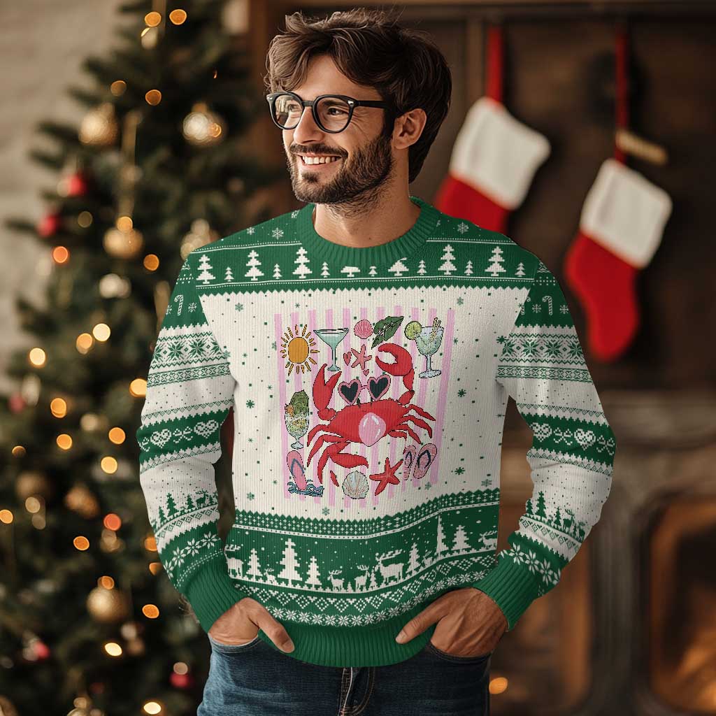 Funny Crab Tropical Summer Vacation Gift Ugly Christmas Sweater Striped Summer Beach Vibes TS12 Beige Green Print Your Wear