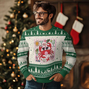 Funny Crab Tropical Summer Vacation Gift Ugly Christmas Sweater Striped Summer Beach Vibes TS12 Beige Green Print Your Wear