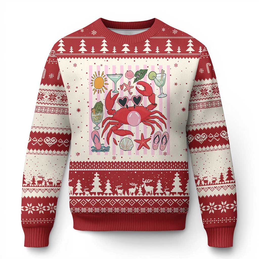Funny Crab Tropical Summer Vacation Gift Ugly Christmas Sweater Striped Summer Beach Vibes TS12 Beige Red Print Your Wear