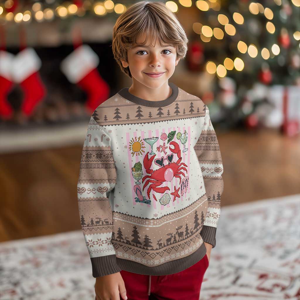 Funny Crab Tropical Summer Vacation Gift Ugly Christmas Sweater Striped Summer Beach Vibes TS12 Mocha Mousse Print Your Wear