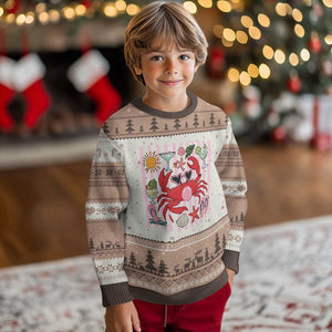 Funny Crab Tropical Summer Vacation Gift Ugly Christmas Sweater Striped Summer Beach Vibes TS12 Mocha Mousse Print Your Wear