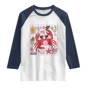 Funny Crab Tropical Summer Vacation Gift Raglan Shirt Striped Summer Beach Vibes TS12 White Navy Print Your Wear