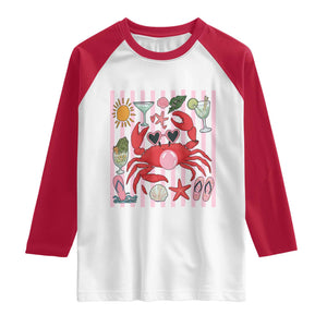 Funny Crab Tropical Summer Vacation Gift Raglan Shirt Striped Summer Beach Vibes TS12 White Red Print Your Wear