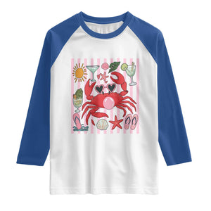 Funny Crab Tropical Summer Vacation Gift Raglan Shirt Striped Summer Beach Vibes TS12 White Royal Print Your Wear
