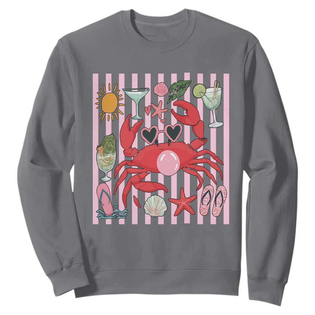 Funny Crab Tropical Summer Vacation Gift Sweatshirt Striped Summer Beach Vibes TS12 Charcoal Print Your Wear