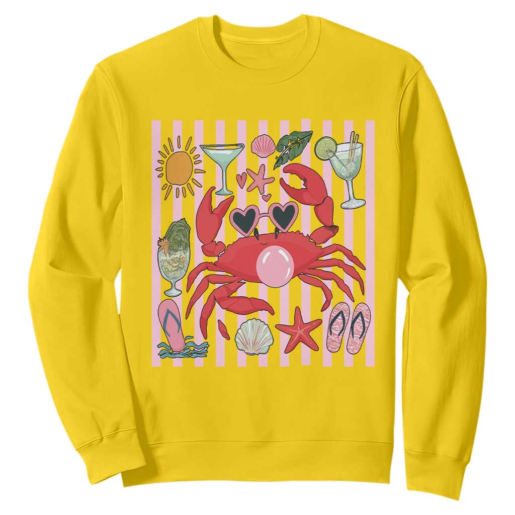 Funny Crab Tropical Summer Vacation Gift Sweatshirt Striped Summer Beach Vibes TS12 Daisy Print Your Wear