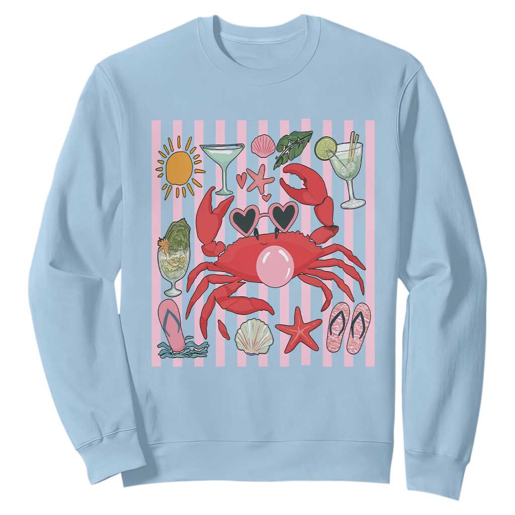 Funny Crab Tropical Summer Vacation Gift Sweatshirt Striped Summer Beach Vibes TS12 Light Blue Print Your Wear