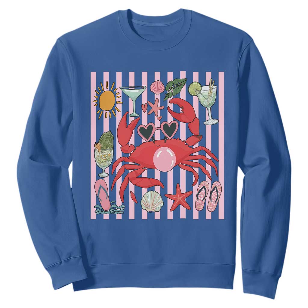 Funny Crab Tropical Summer Vacation Gift Sweatshirt Striped Summer Beach Vibes TS12 Royal Blue Print Your Wear