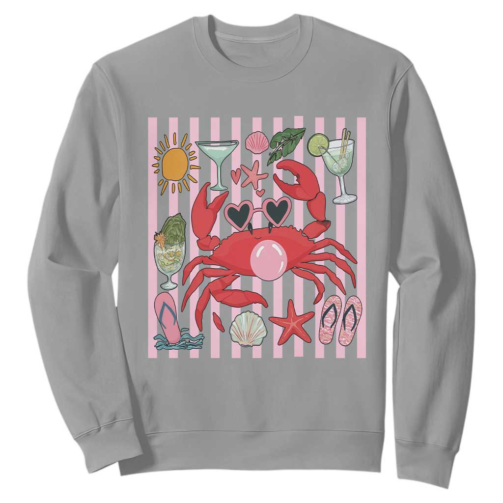 Funny Crab Tropical Summer Vacation Gift Sweatshirt Striped Summer Beach Vibes TS12 Sport Gray Print Your Wear