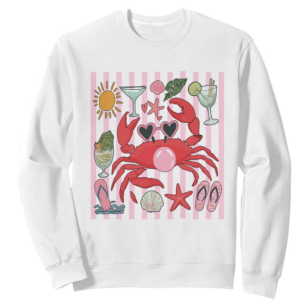 Funny Crab Tropical Summer Vacation Gift Sweatshirt Striped Summer Beach Vibes TS12 White Print Your Wear
