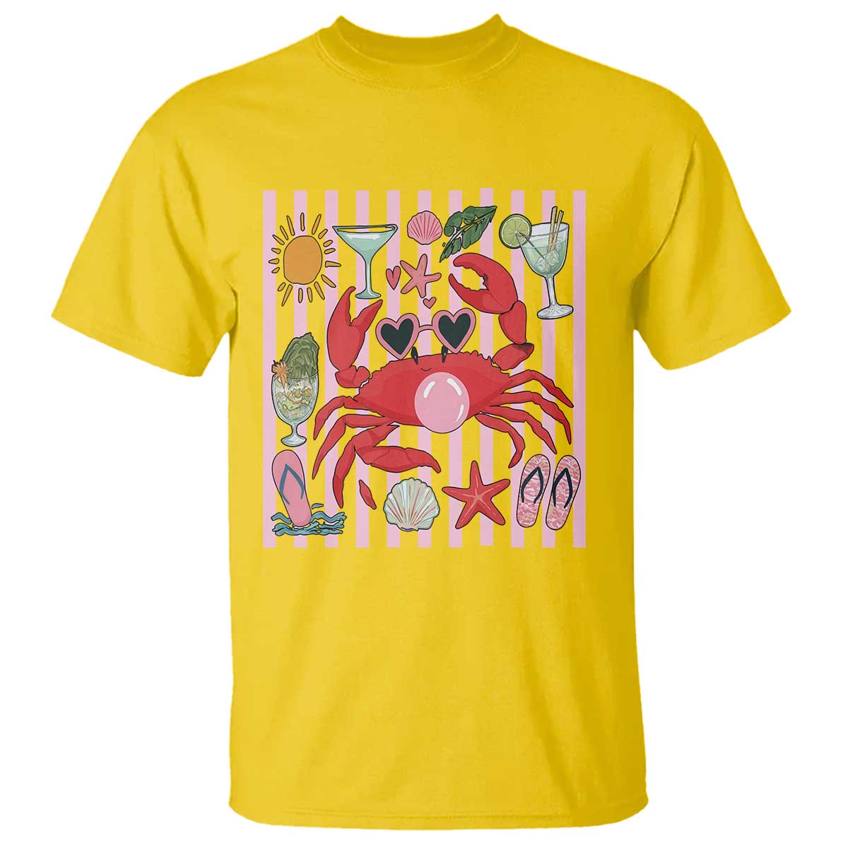 Funny Crab Tropical Summer Vacation Gift T Shirt Striped Summer Beach Vibes TS12 Daisy Print Your Wear