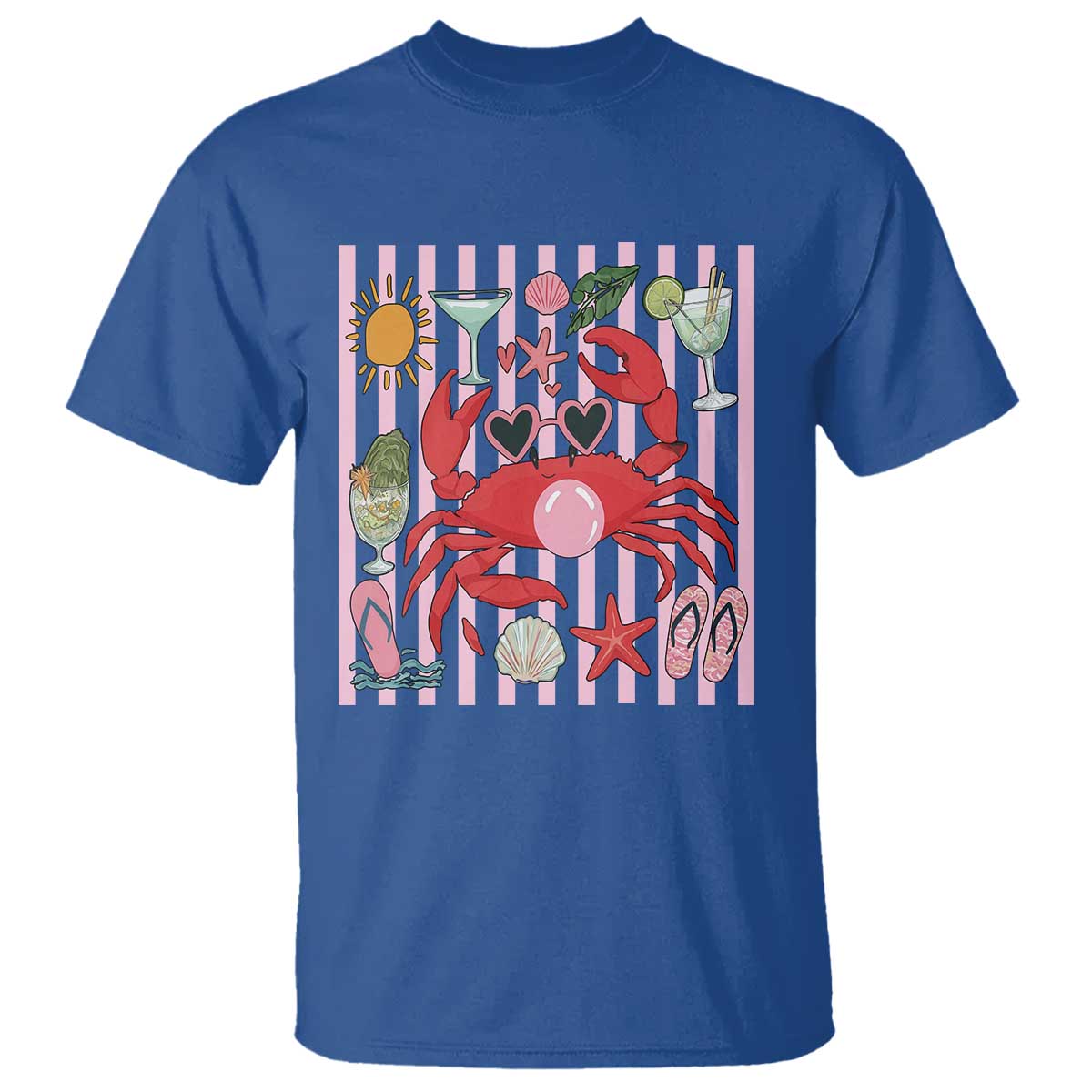 Funny Crab Tropical Summer Vacation Gift T Shirt Striped Summer Beach Vibes TS12 Royal Blue Print Your Wear