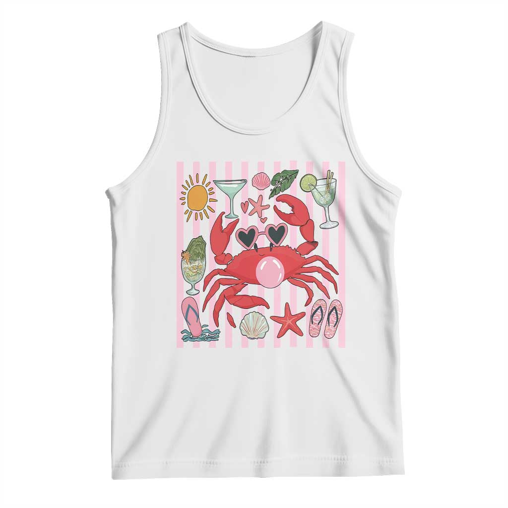 Funny Crab Tropical Summer Vacation Gift Tank Top Striped Summer Beach Vibes TS12 White Print Your Wear