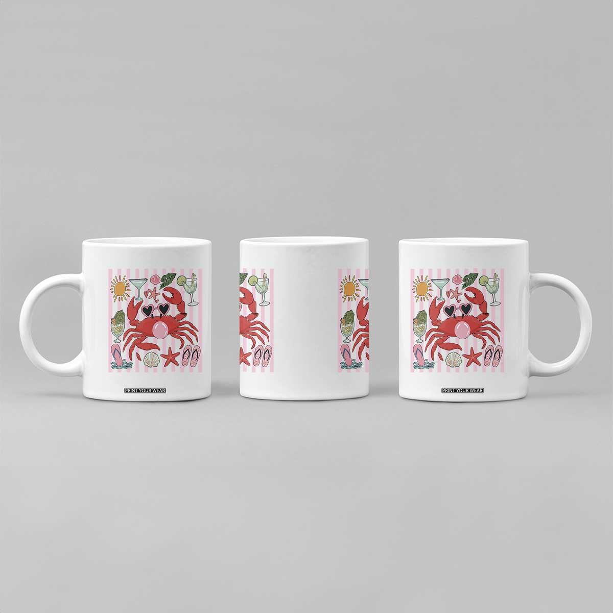 Funny Crab Tropical Summer Vacation Gift Coffee Mug Striped Summer Beach Vibes TS12 Print Your Wear