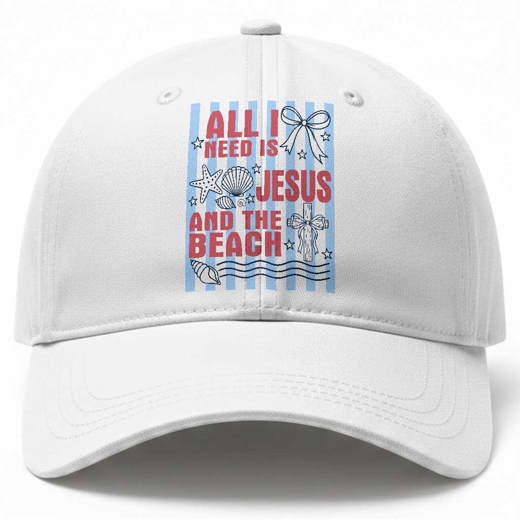 All I Need Is Jesus And The Beach Baseball Cap Striped Christian Summer Graphic TS12 Print Your Wear