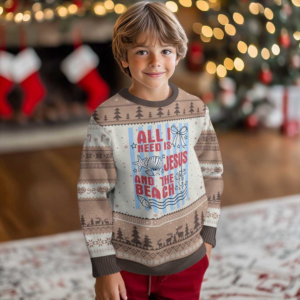 All I Need Is Jesus And The Beach Ugly Christmas Sweater Striped Christian Summer Graphic TS12 Mocha Mousse Print Your Wear