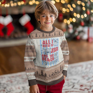All I Need Is Jesus And The Beach Ugly Christmas Sweater Striped Christian Summer Graphic TS12 Mocha Mousse Print Your Wear