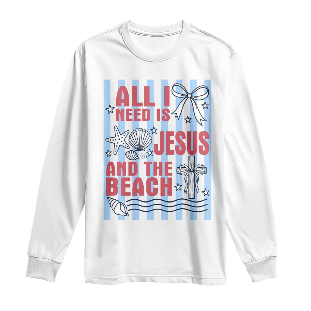 All I Need Is Jesus And The Beach Long Sleeve Shirt Striped Christian Summer Graphic TS12 White Print Your Wear