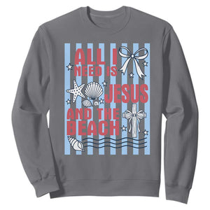 All I Need Is Jesus And The Beach Sweatshirt Striped Christian Summer Graphic TS12 Charcoal Print Your Wear