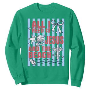All I Need Is Jesus And The Beach Sweatshirt Striped Christian Summer Graphic TS12 Irish Green Print Your Wear