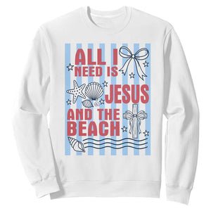 All I Need Is Jesus And The Beach Sweatshirt Striped Christian Summer Graphic TS12 White Print Your Wear