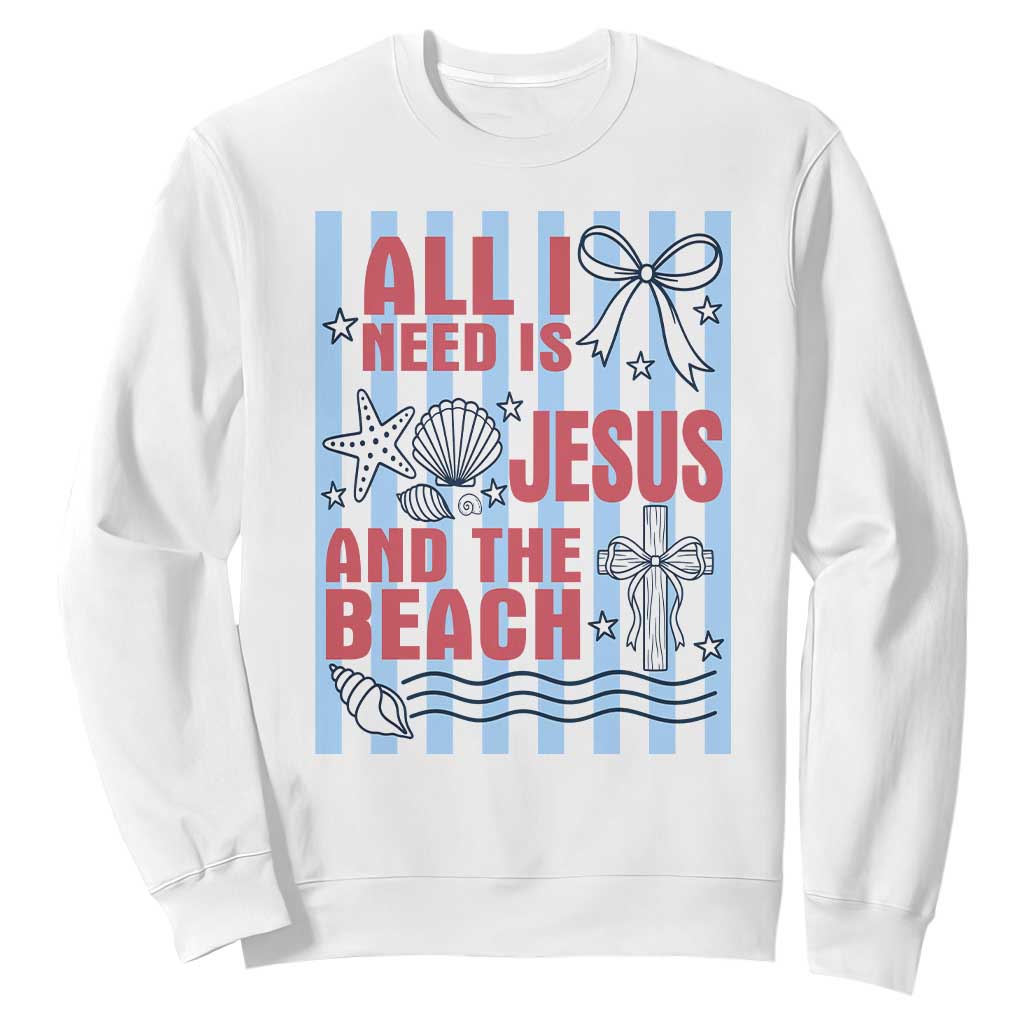 All I Need Is Jesus And The Beach Sweatshirt Striped Christian Summer Graphic TS12 White Print Your Wear
