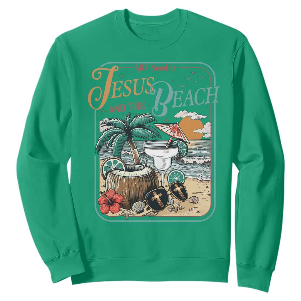 Funny Christian Beach Gift Sweatshirt All I Need Is Jesus And The Beach TS12 Irish Green Print Your Wear