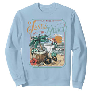 Funny Christian Beach Gift Sweatshirt All I Need Is Jesus And The Beach TS12 Light Blue Print Your Wear